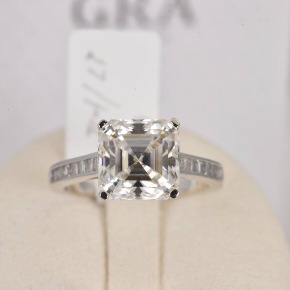 GRA Certified 5ct Asscher Cut Moissanite Ring Engagement Ring 925 - Picture 1 of 7